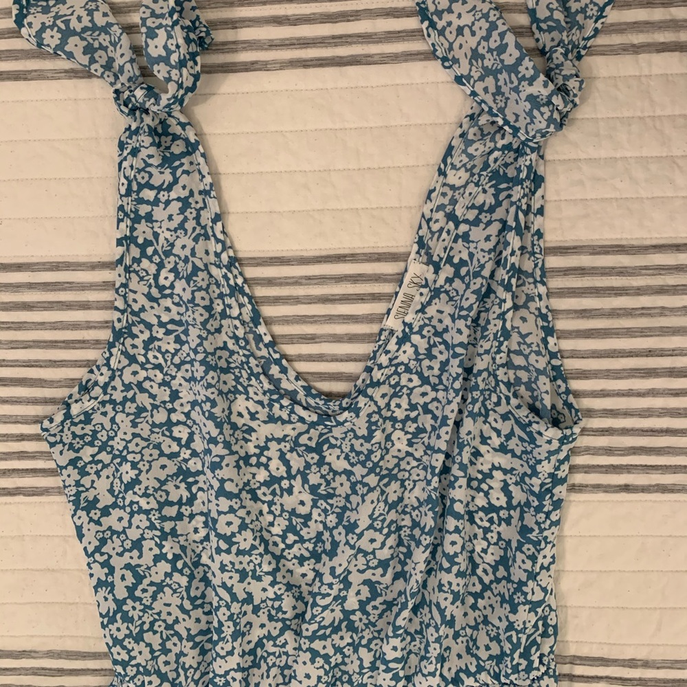 Blue and white floral maxi dress